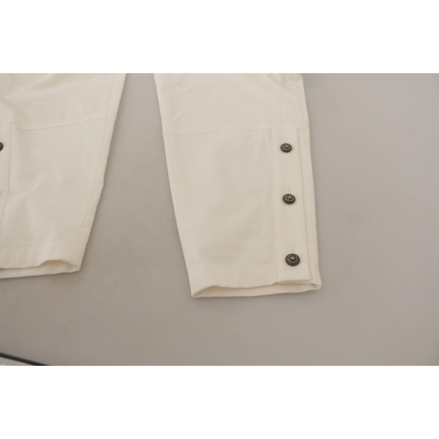 Dolce & Gabbana White High Waist Tapered Women Cotton Pants