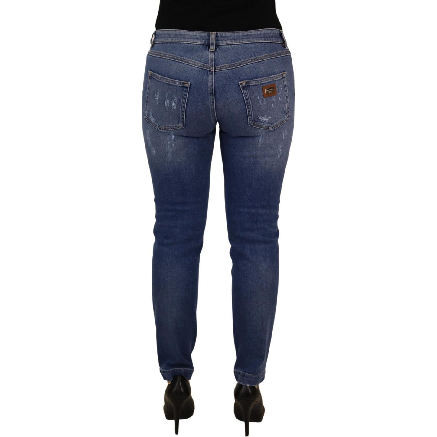 Dolce & Gabbana Blue Washed Cotton Skinny Low Waist Denim Jeans