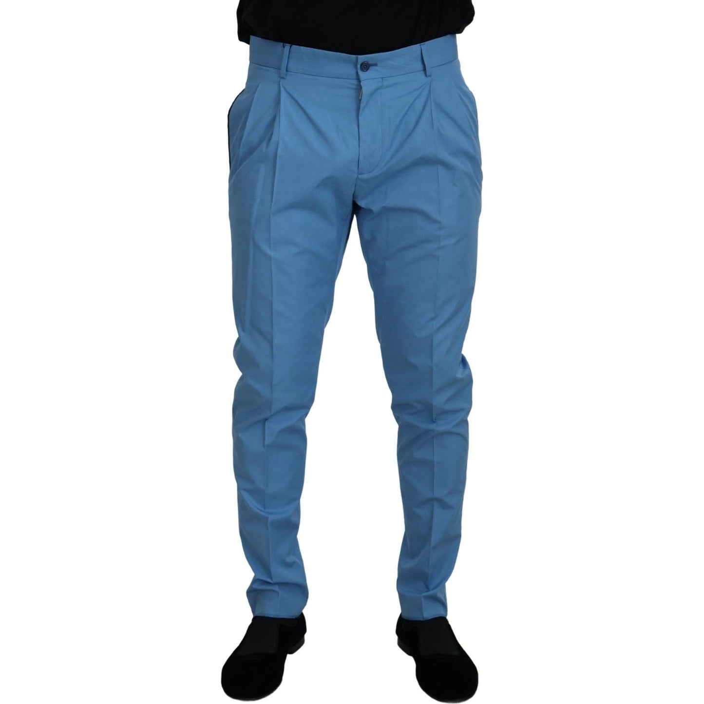 Dolce & Gabbana Blue Cotton Silk Trousers Chinos Pants