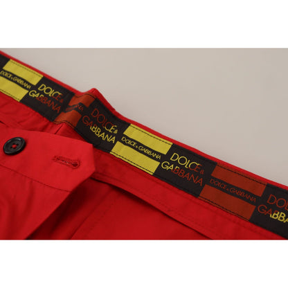 Dolce & Gabbana Red Cotton Slim Fit Trousers Chinos Pants