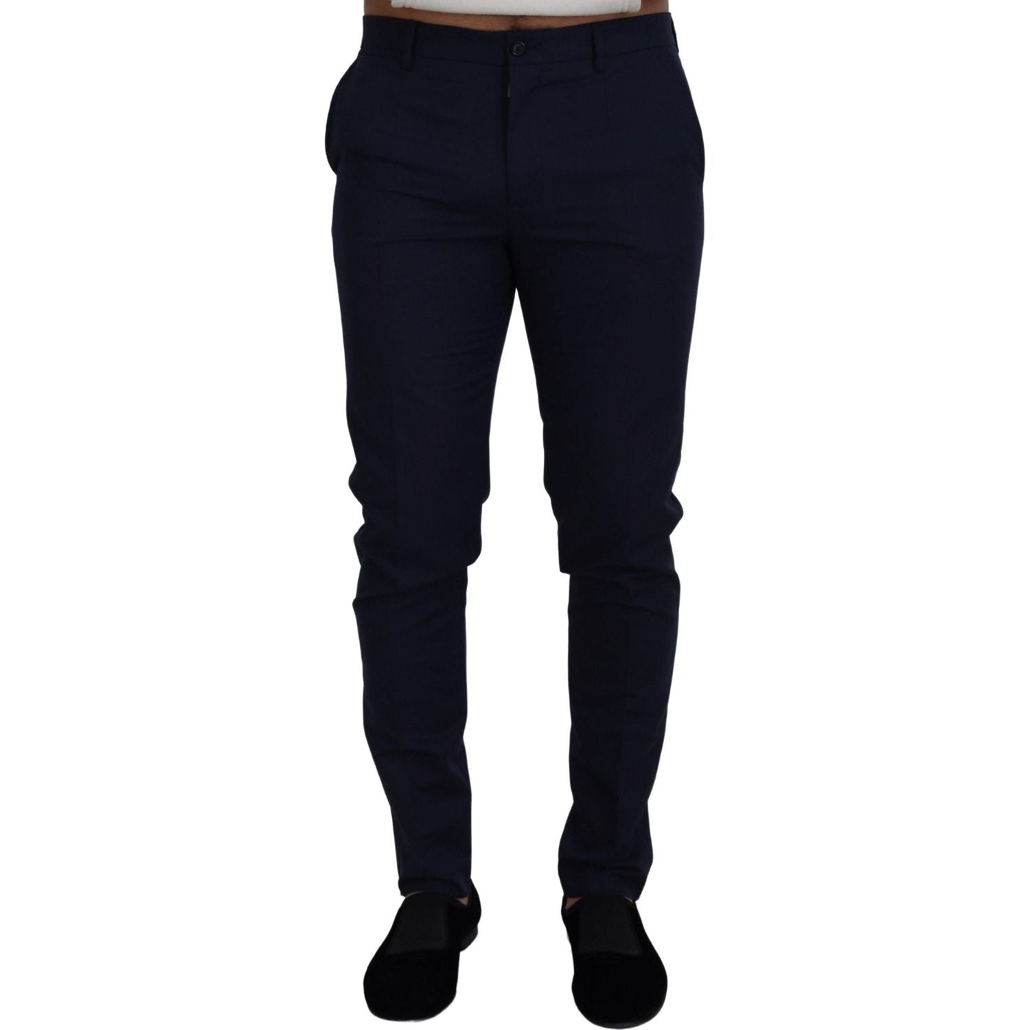 Dolce & Gabbana Blue Linen Cotton Slim Trousers Chinos Pants
