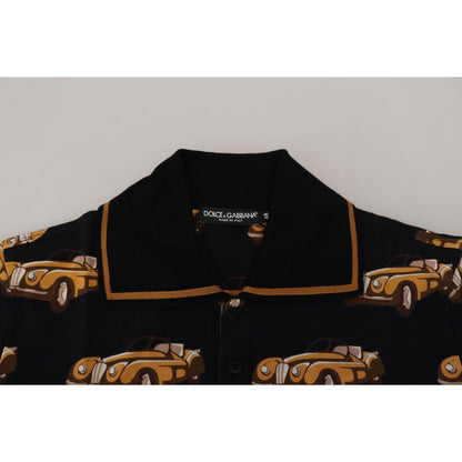 Dolce & Gabbana Black Car Print Short Sleeve Polo T-shirt MAN T-SHIRTS