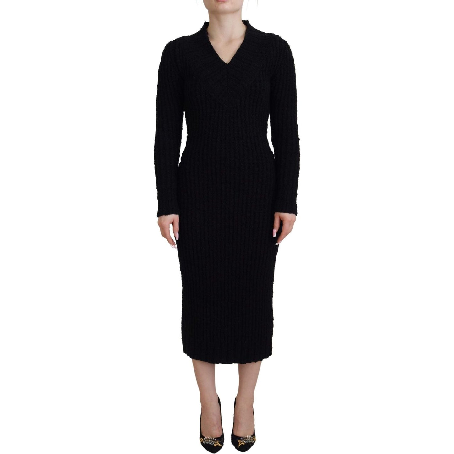 Dolce & Gabbana Black Wool Knitted Sheath Sweater Dress WOMAN DRESSES