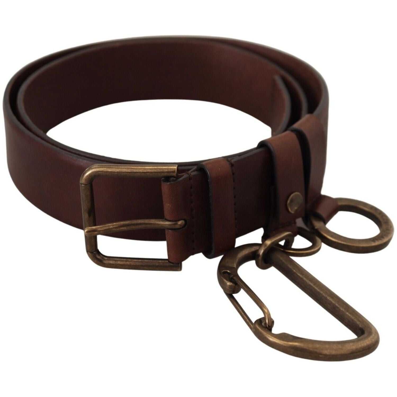 Dolce & Gabbana Brown Leather Gold Metal Buckle Carabiner Belt