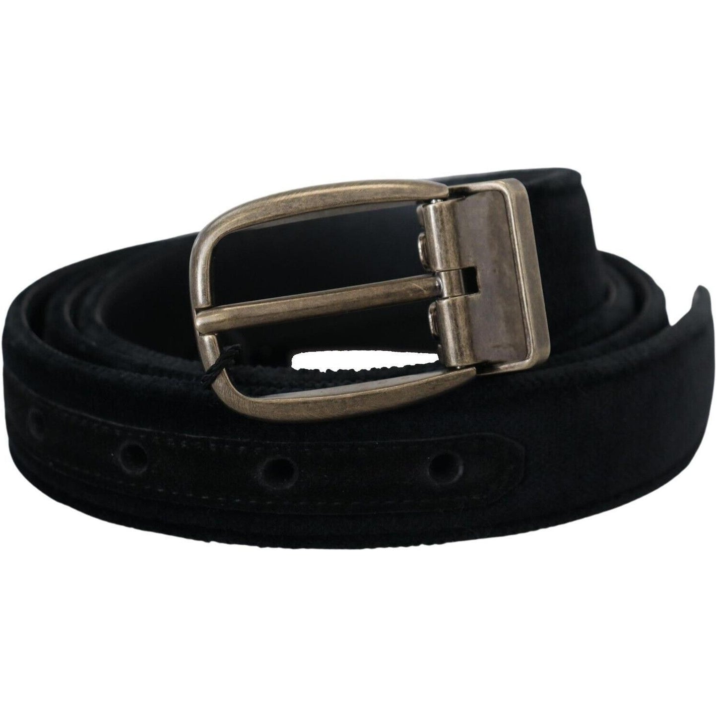 Dolce & Gabbana Black Velvet Leather Antique Metal Buckle