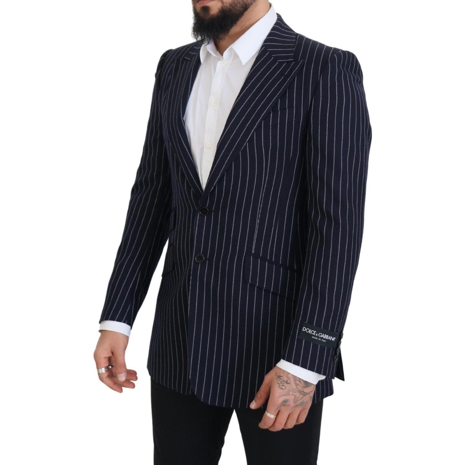 Dolce & Gabbana Dark Blue Stripe Wool Single Breasted Blazer