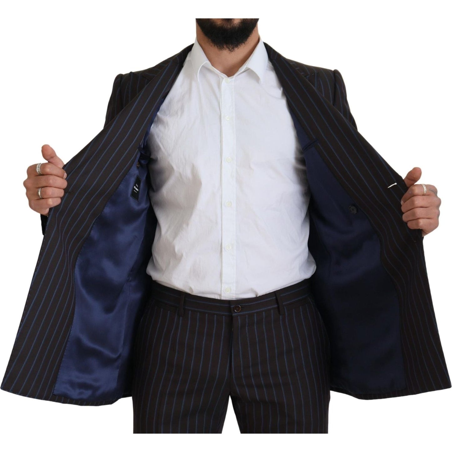 Dolce & Gabbana Black Striped Wool Formal 2 Piece Suit