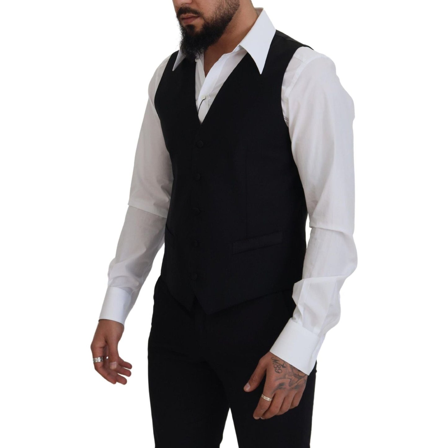 Dolce & Gabbana Black Virgin Wool Waistcoat Formal Dress Vest