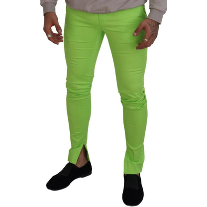 Dolce & Gabbana Light Green Cotton Skinny Men Trousers Pants