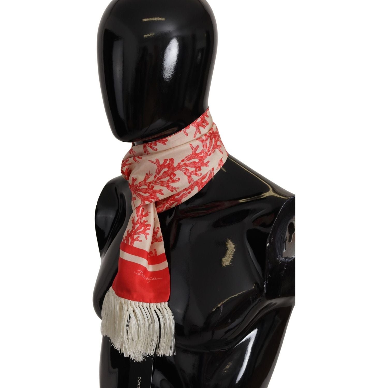 Dolce & Gabbana White Red Coral Print Shawl Wrap Fringe Scarf