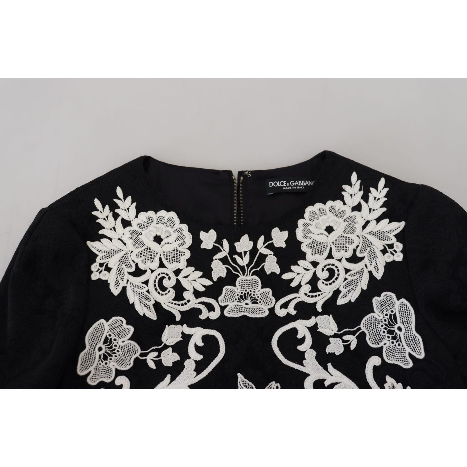 Dolce & Gabbana Black Lace Trim Half Sleeves A-line Dress