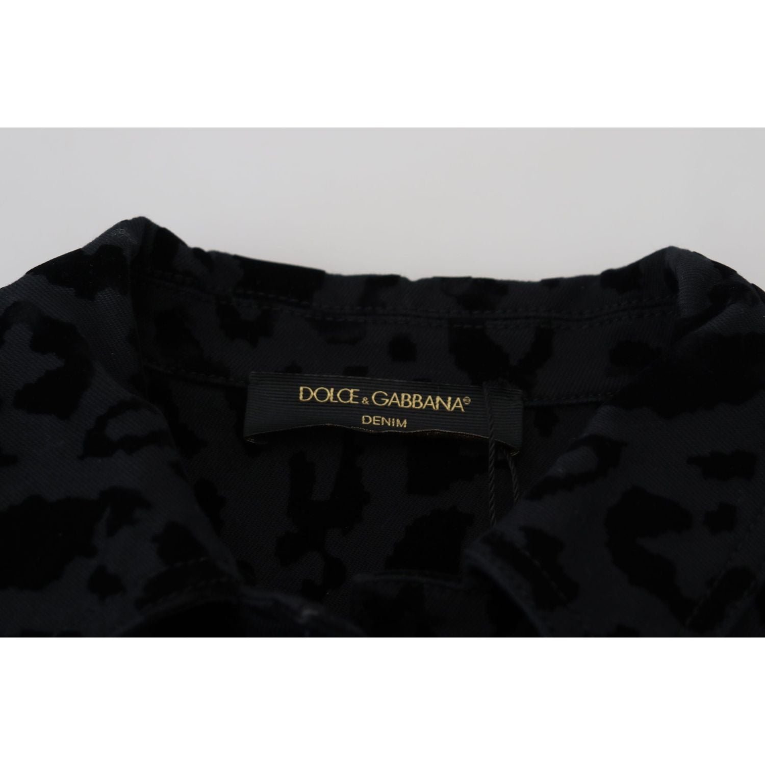 Dolce & Gabbana Black Leopard Long Sleeve Denim Cotton Jacket