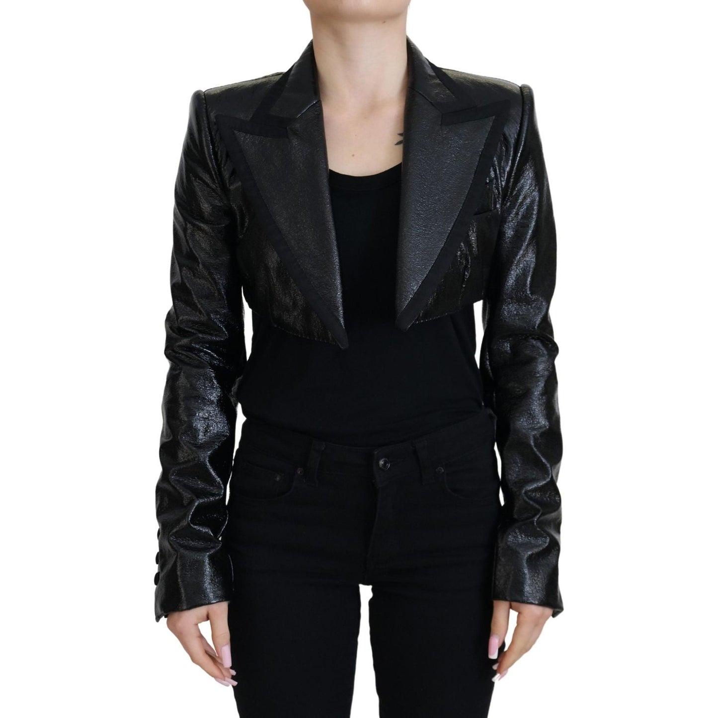 Dolce & Gabbana Black Long Sleeves Crop Blazer Cotton Jacket