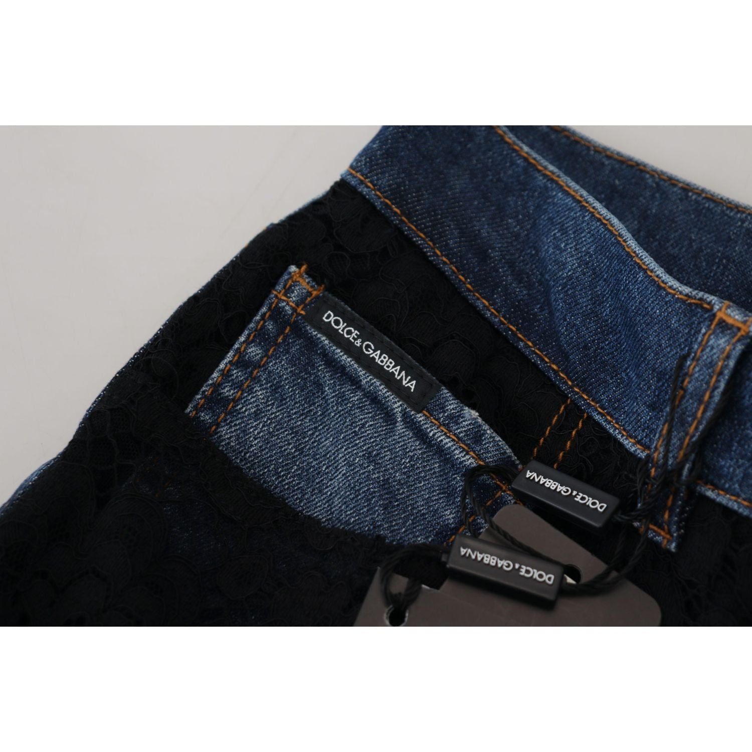 Dolce & Gabbana Black Floral Lace Front Skinny Denim Jeans