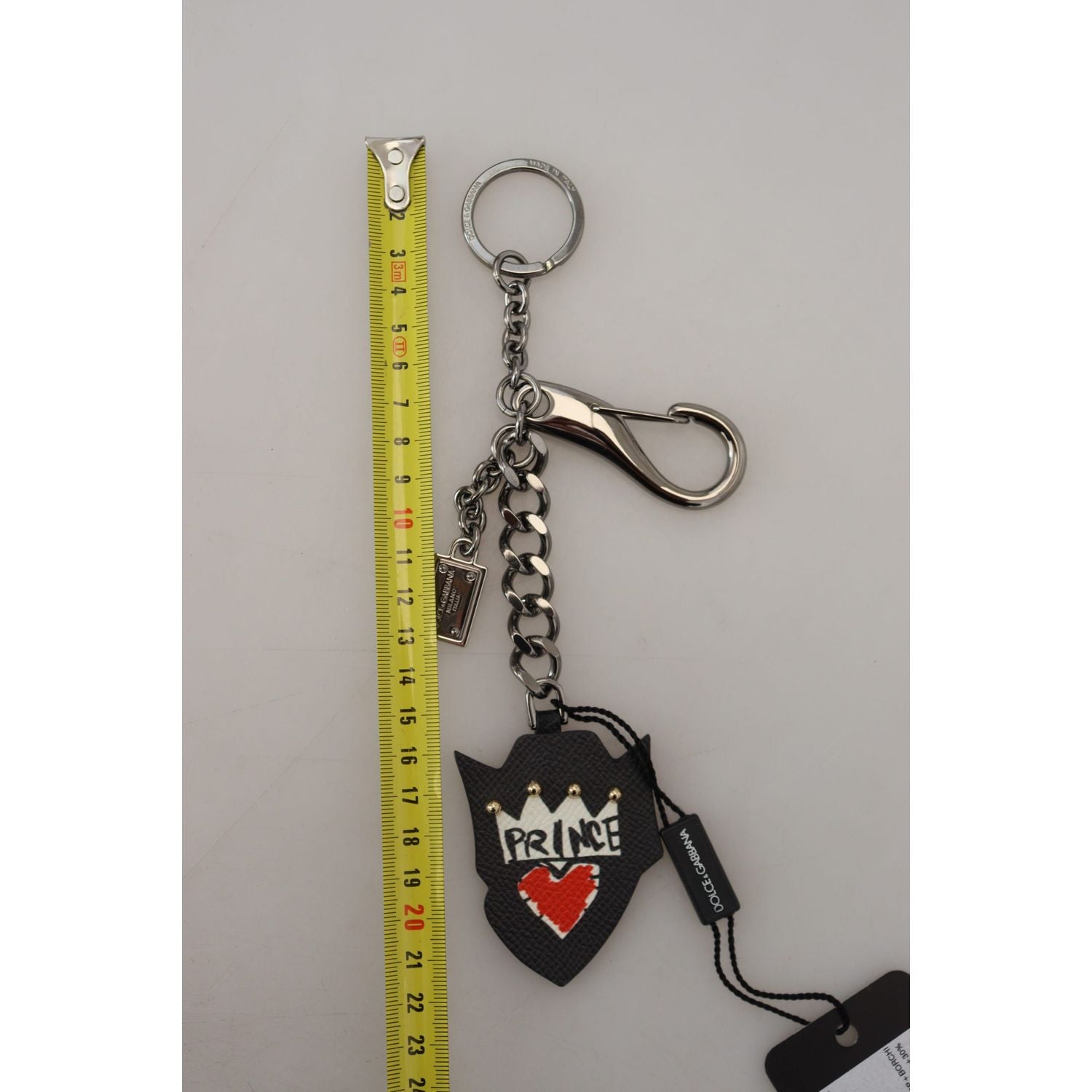 Dolce & Gabbana Black Prince Studs Logo Silver Brass Keychain