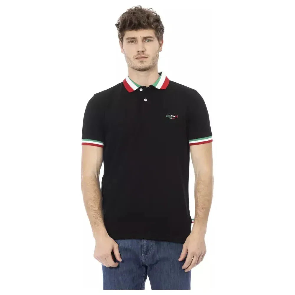 Baldinini Trend Black Cotton Men Polo Shirt BA-23199-3XL