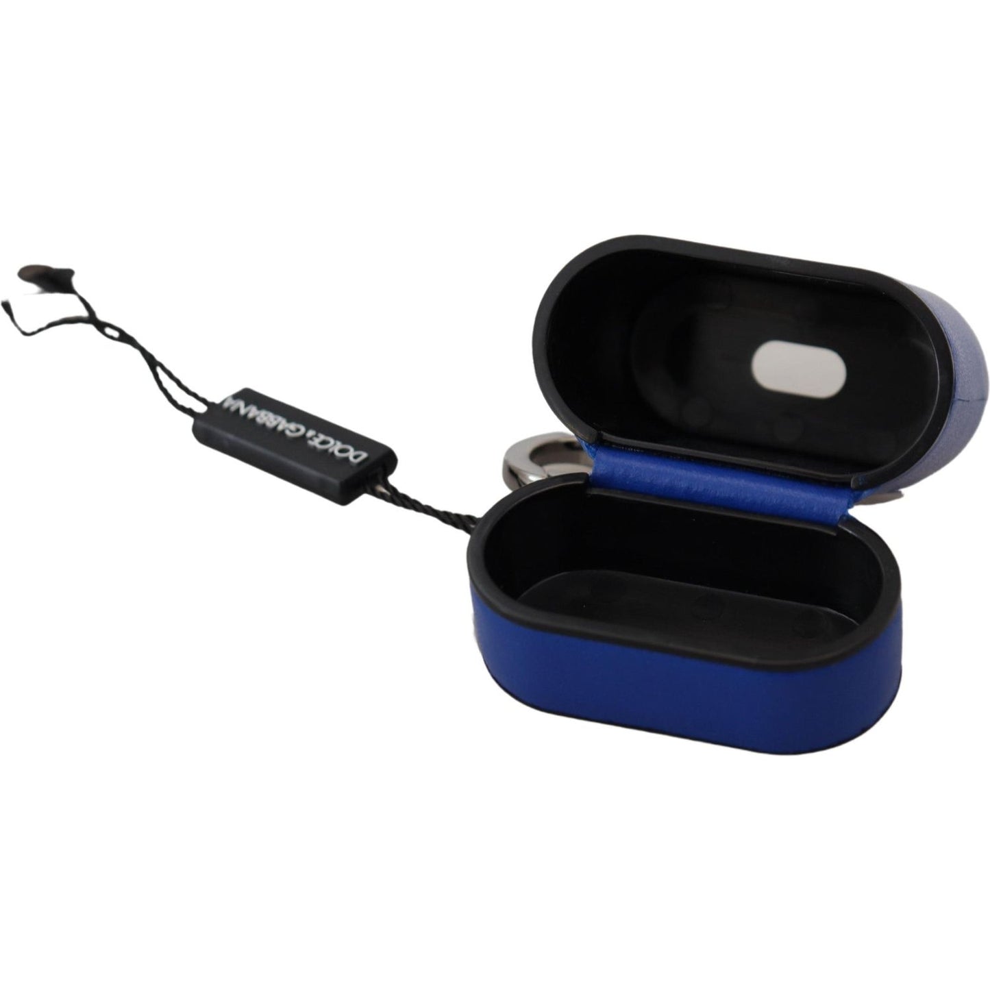 Dolce & Gabbana Blue Leather Silver Metal Logo Airpods Case