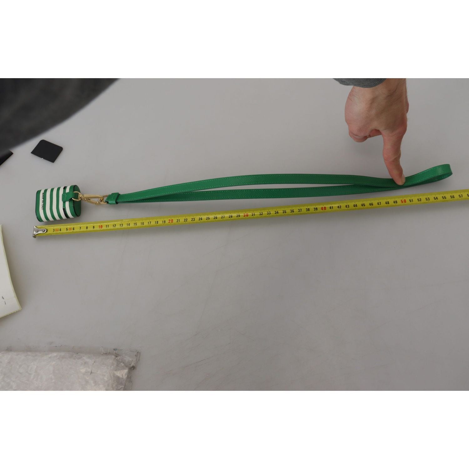 Dolce & Gabbana Green Leather Strap Gold Metal Logo Airpods Case