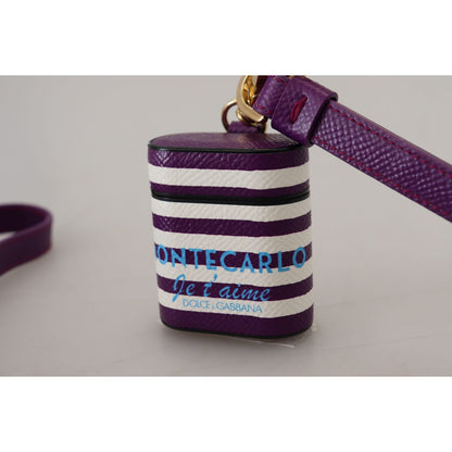 Dolce & Gabbana Purple Leather Strap Gold Metal Logo Airpods Case