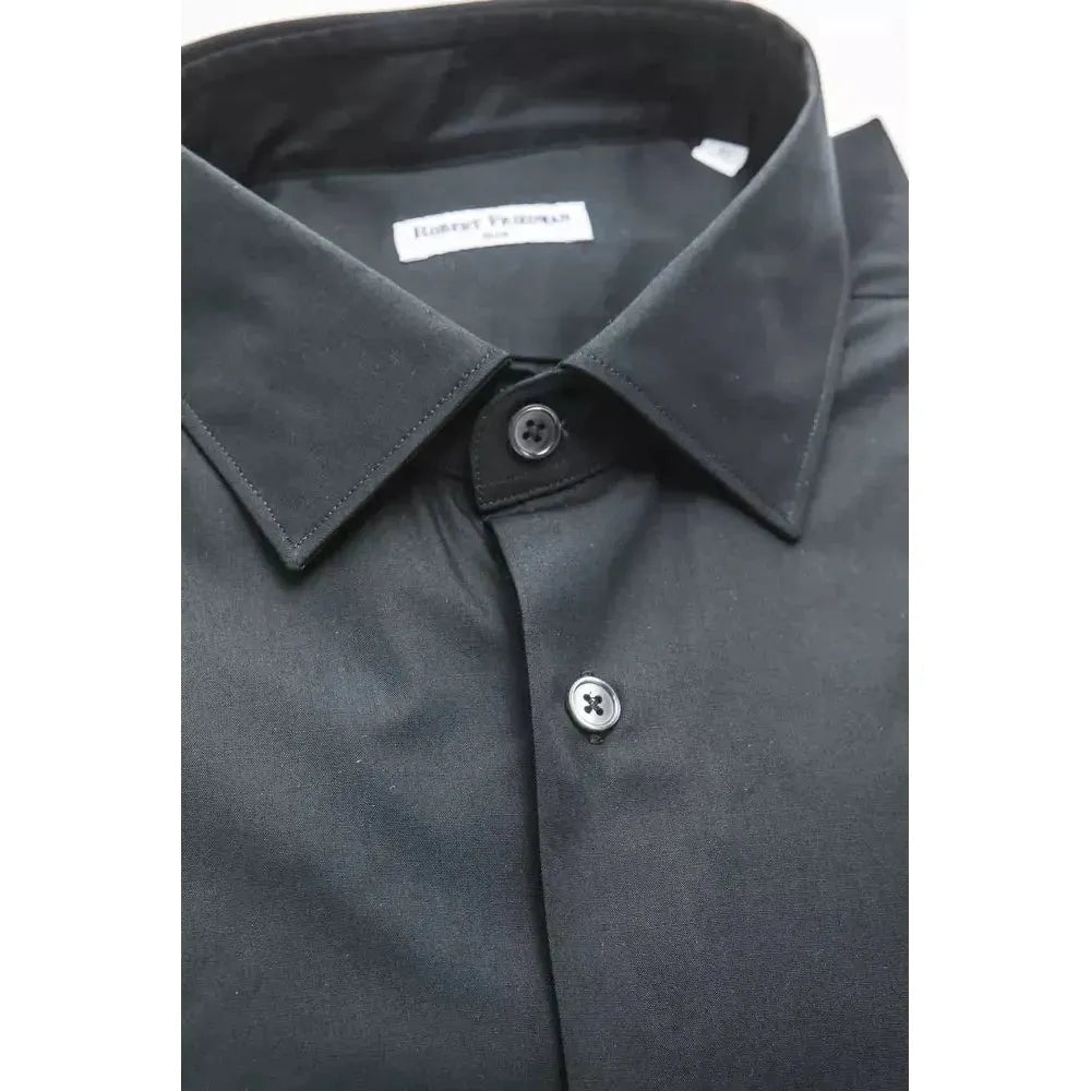 Robert Friedman Black Cotton Men's Slim Shirt