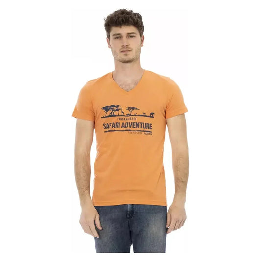 Trussardi Action Orange Cotton Men's V-Neck T-Shirt