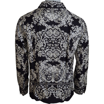 Dolce & Gabbana Blue Silk Floral Baroque Satin Casual Shirt