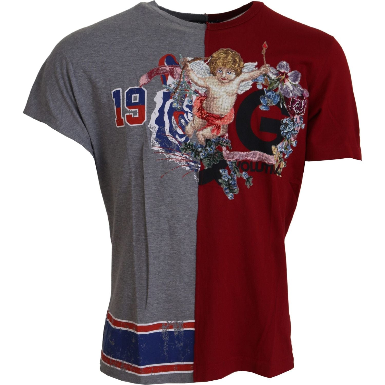 Dolce & Gabbana Red Gray Two Model DG Angel Crewneck  T-shirt