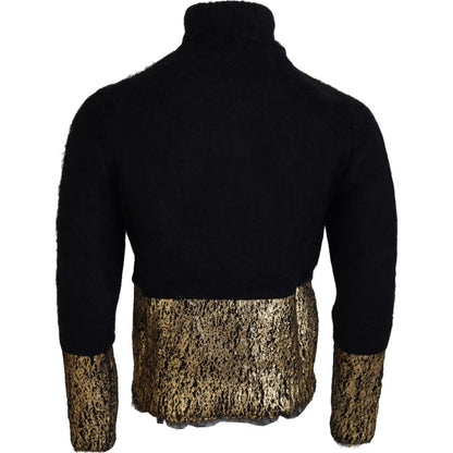 Dolce & Gabbana Black Gold Turtleneck Mohair Pullover Mens Sweater