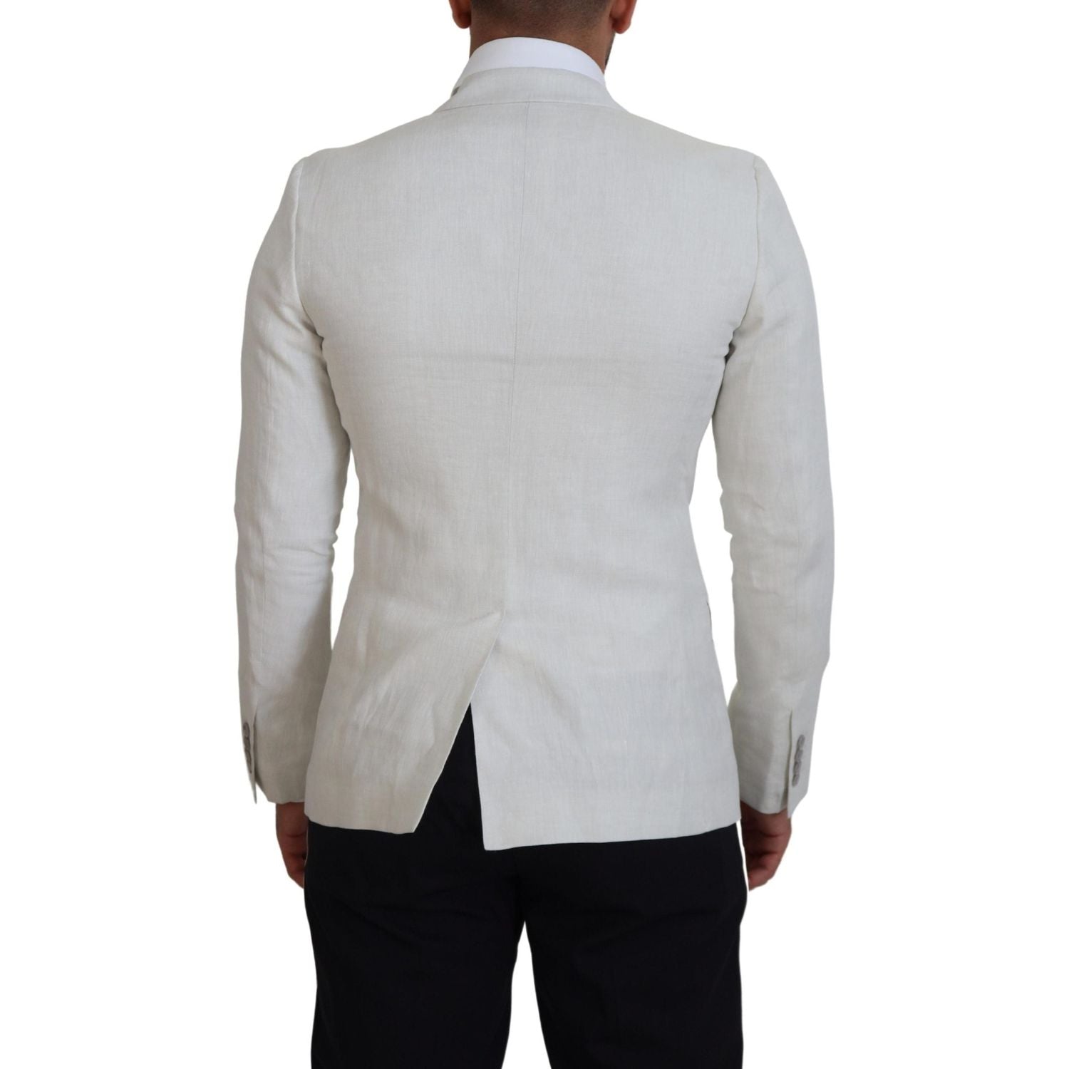 Dolce & Gabbana White Linen Slim Fit Jacket Blazer