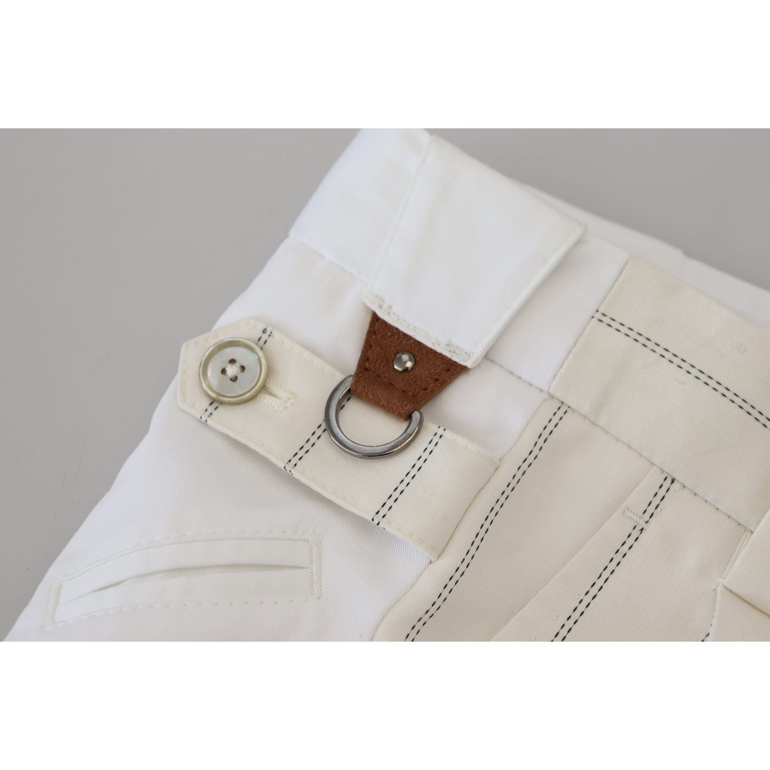 Dolce & Gabbana White Cotton Striped Formal Pants