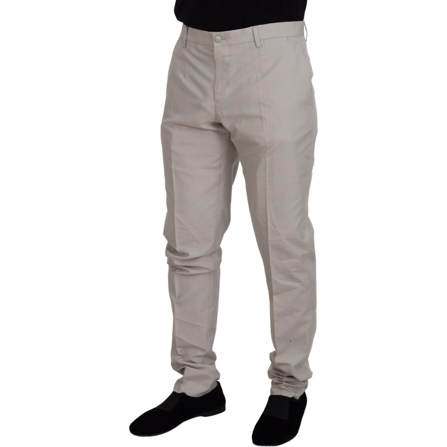 Dolce & Gabbana Off White Silk Mid Waist Chino Pants