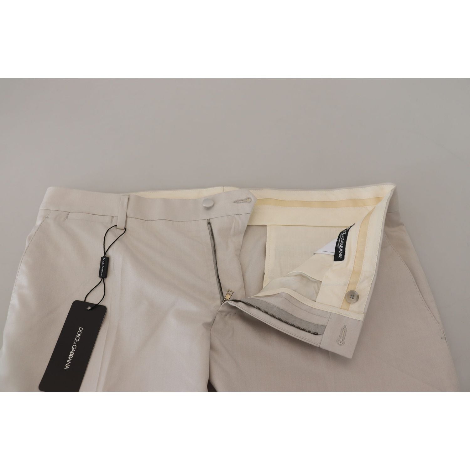 Dolce & Gabbana Off White Silk Mid Waist Chino Pants