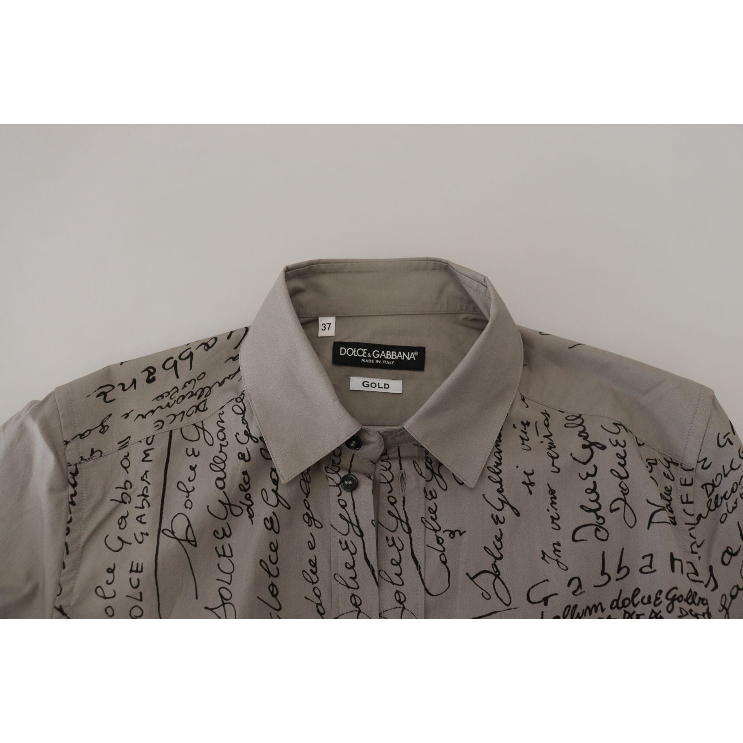 Dolce & Gabbana Gray Printed Cotton Slim Dress GOLD Shirt
