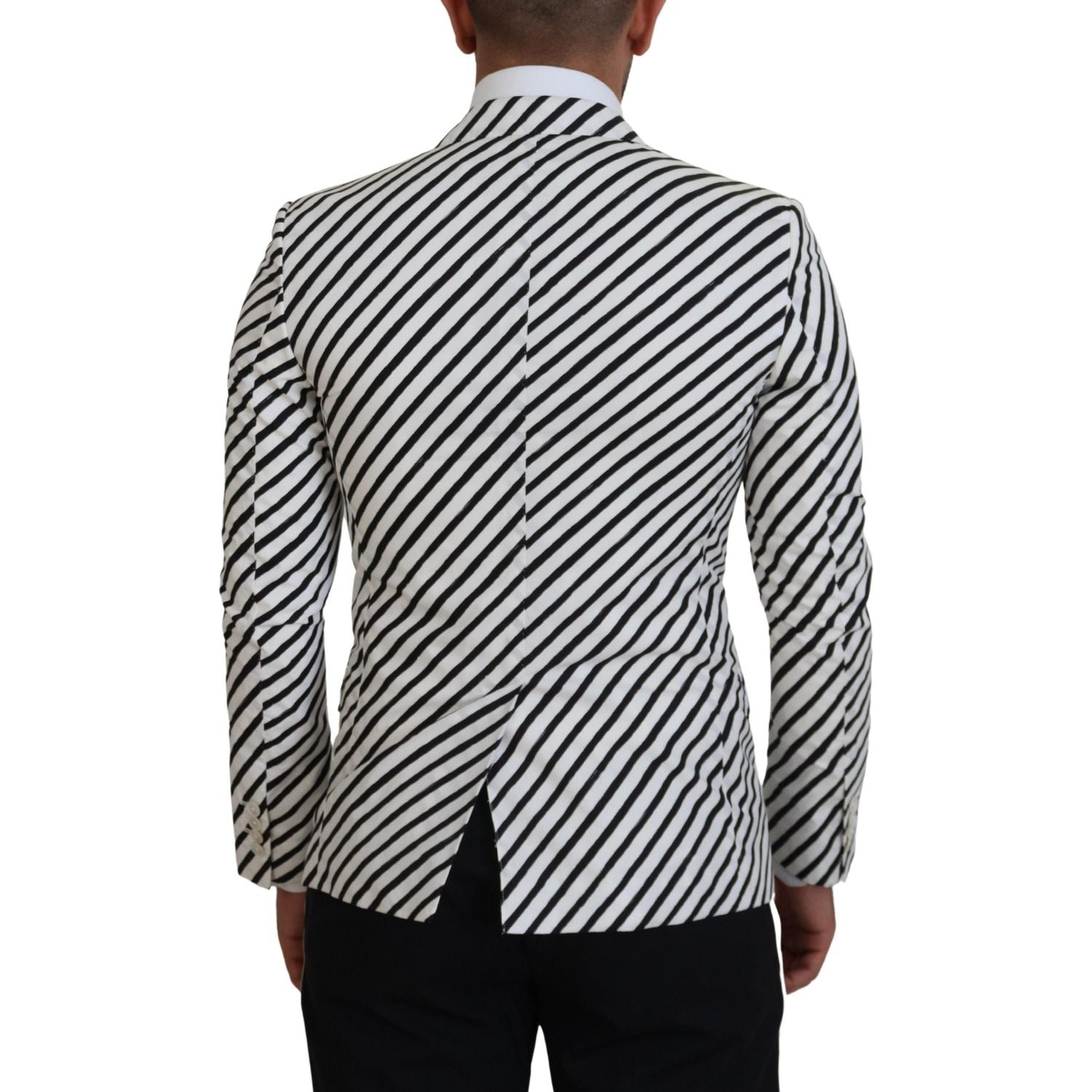 Dolce & Gabbana White Black Striped Slim Fit Jacket Blazer