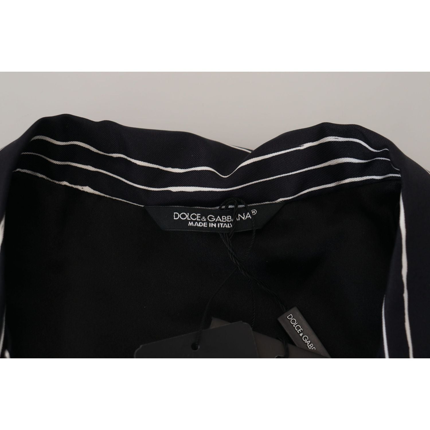 Dolce & Gabbana Blue Striped Silk Pajama Shirt Jacket