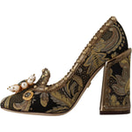 Dolce & Gabbana Gold Crystal Square Toe Brocade Pumps Shoes LA9965 - 36