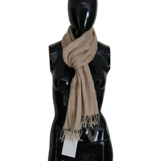 Costume National Beige Cotton Shawl Foulard Fringe Scarf