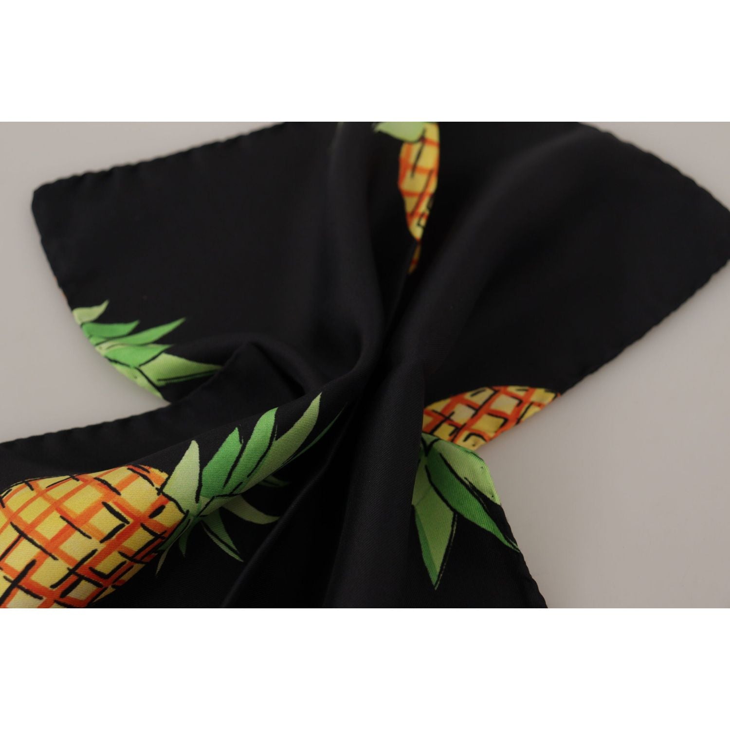 Dolce & Gabbana Black Pineapple Printed Square Handkerchief  Scarf