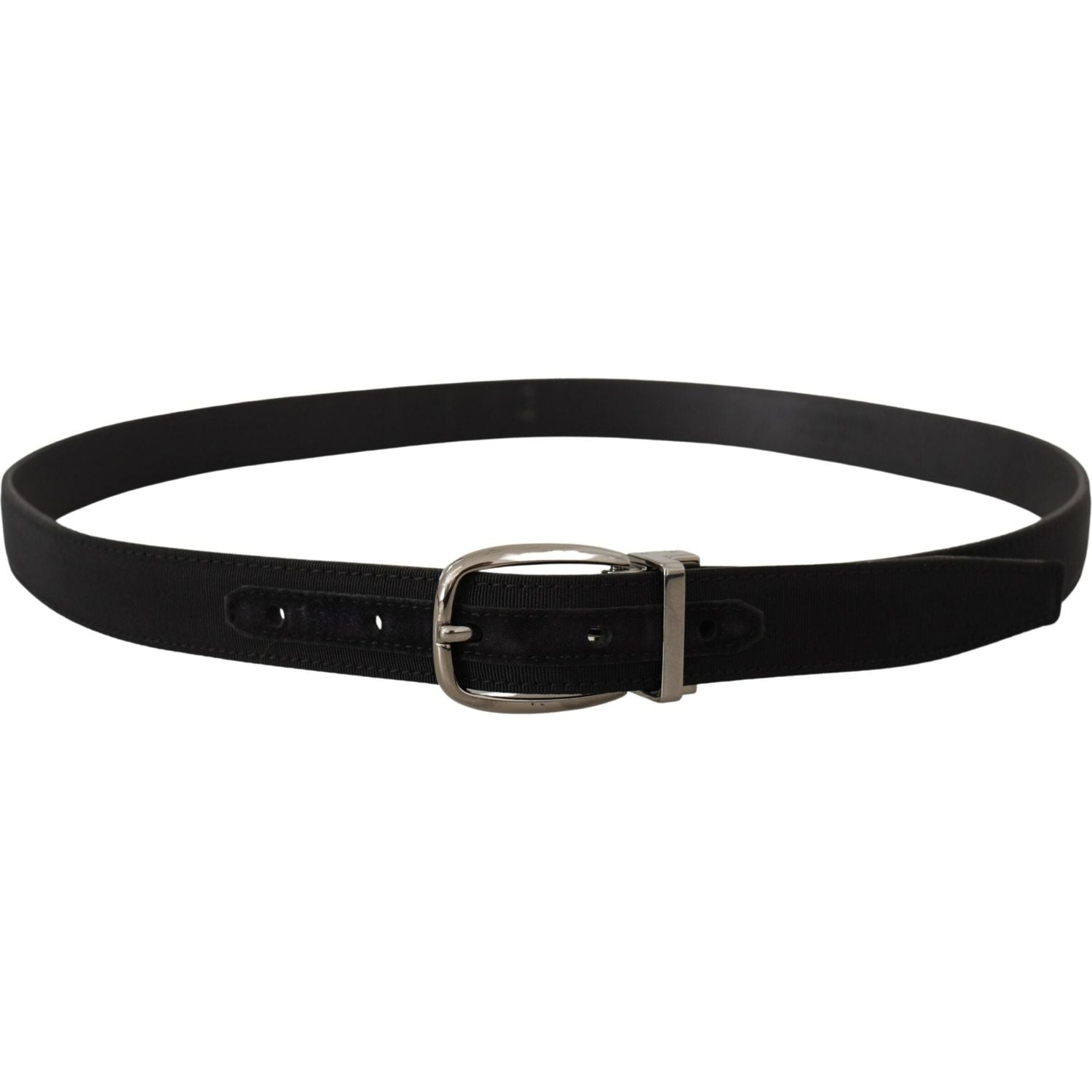 Dolce & Gabbana Black Grosgrain Leather Silver Logo Buckle Belt