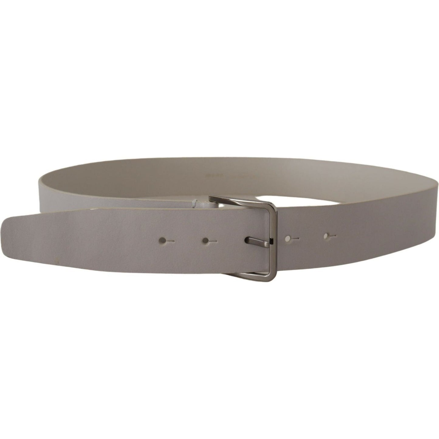Dolce & Gabbana White Leather Wide Silver Metal Buckle Belt