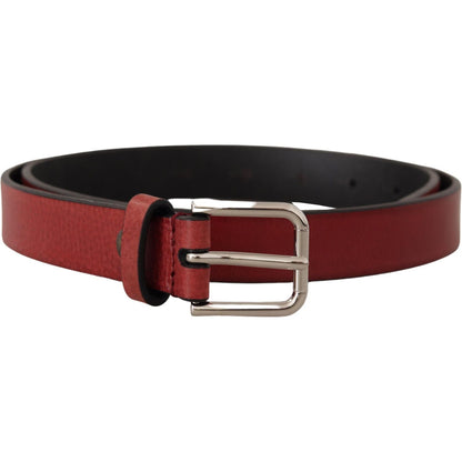 Dolce & Gabbana Maroon Vitello Leather Silver Metal Belt