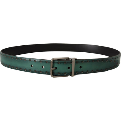 Dolce & Gabbana Green Giotto Leather Silver Metal Buckle Belt