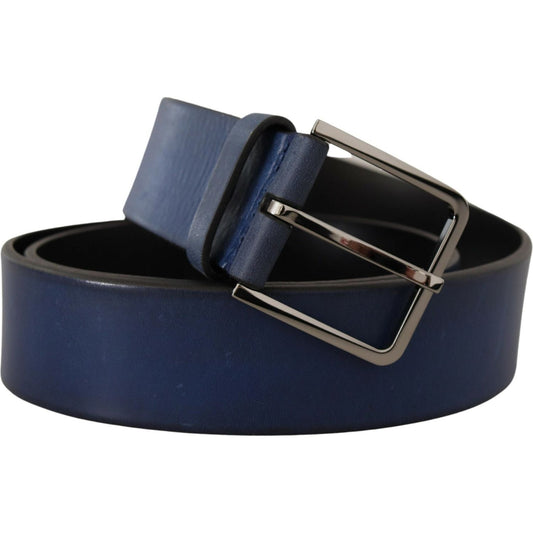 Dolce & Gabbana Blue Calf Leather Silver Metal Buckle Classic Belt