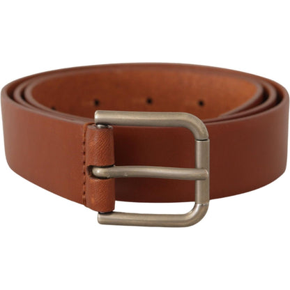 Dolce & Gabbana Brown Calf Leather Silver Tone Metal Buckle Belt