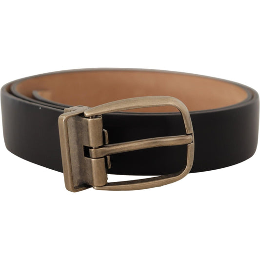 Dolce & Gabbana Black Brown Backend Leather Vintage Metal Buckle Belt