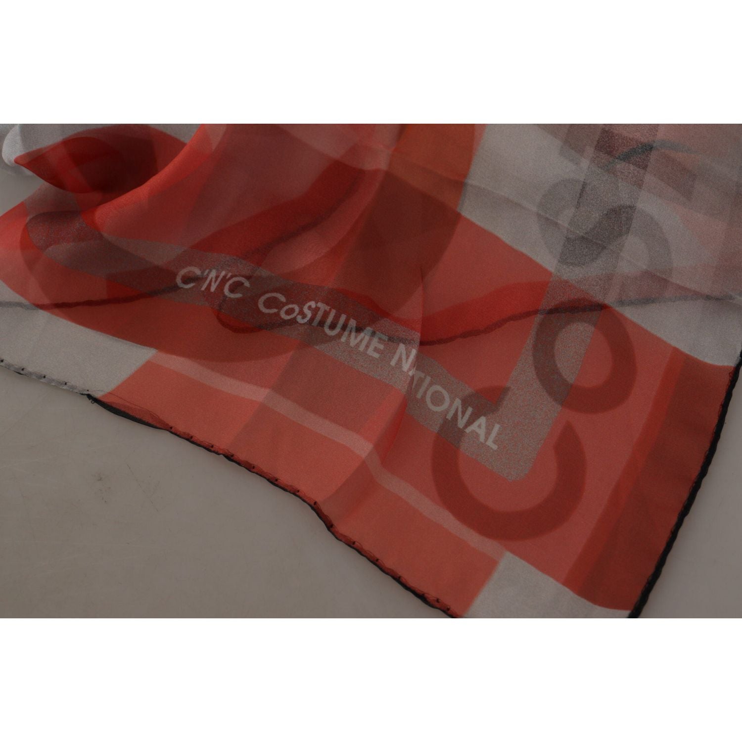 Costume National Gray Red Shawl Foulard Wrap  Scarf