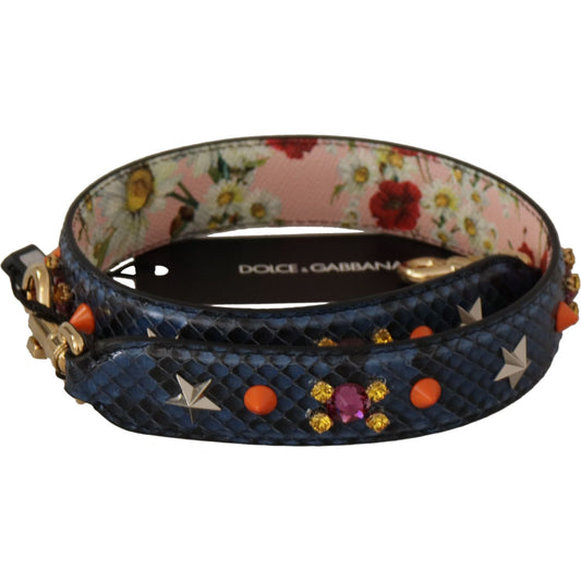 Dolce & Gabbana Blue Exotic Leather Crystals Reversible Shoulder Strap
