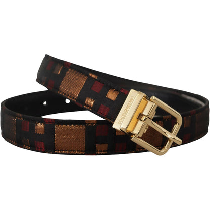 Dolce & Gabbana Multicolor Leather Jacquard Gold Metal Buckle Belt