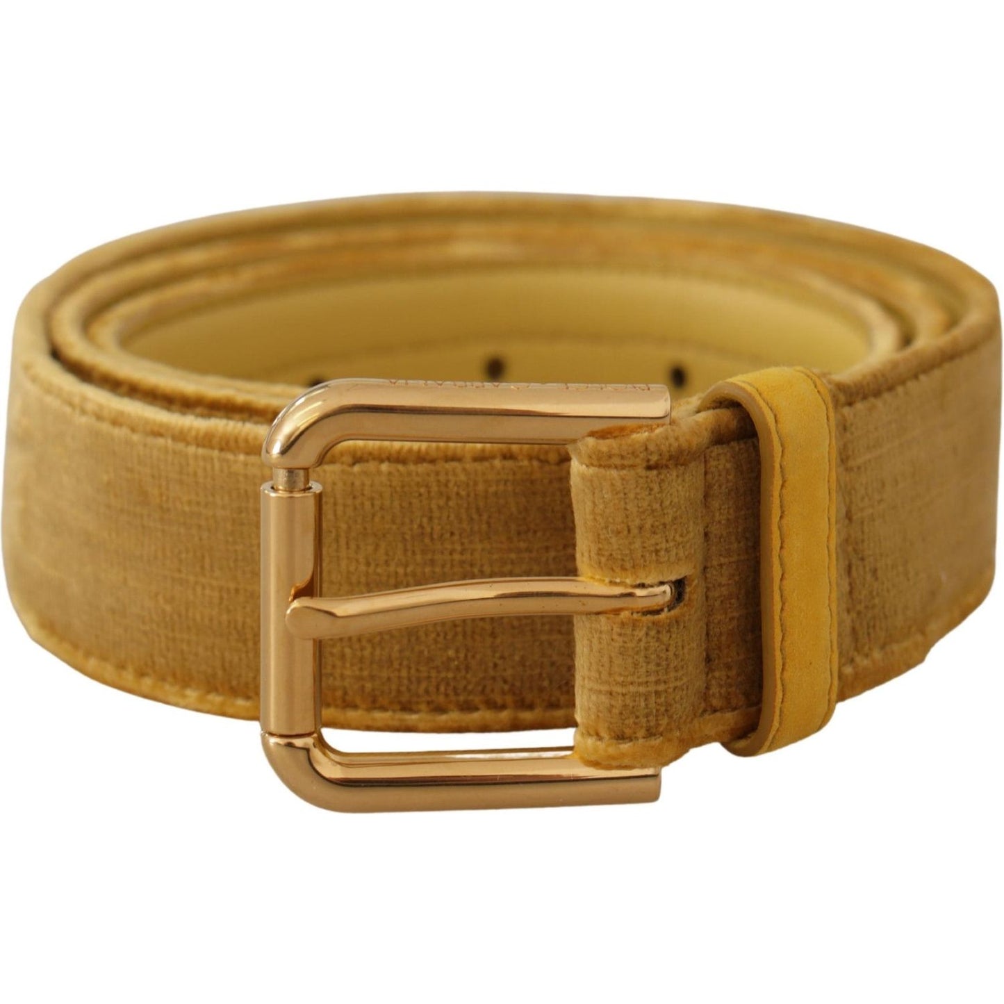 Dolce & Gabbana Yellow Velvet Gold Metal Logo Engraved Buckle Belt BEL8420 - 85