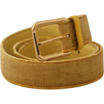 Dolce & Gabbana Yellow Velvet Gold Metal Logo Engraved Buckle Belt BEL8420 - 85